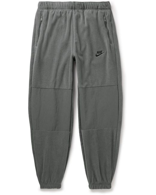 Nike Gray Club Straight-leg Logo-embroidered Nylon-trimmed Fleece Sweatpants for men