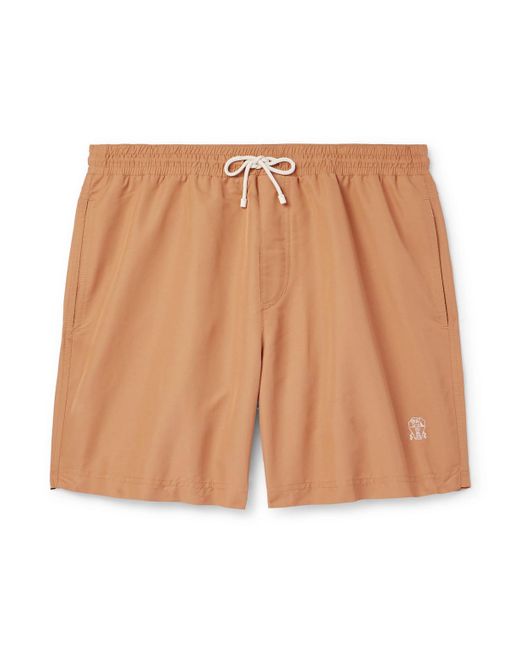 Brunello Cucinelli Natural Straight-leg Mid-length Logo-embroidered Swim Shorts for men
