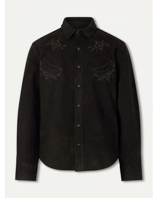 RRL Black Embroidered Suede Jacket for men