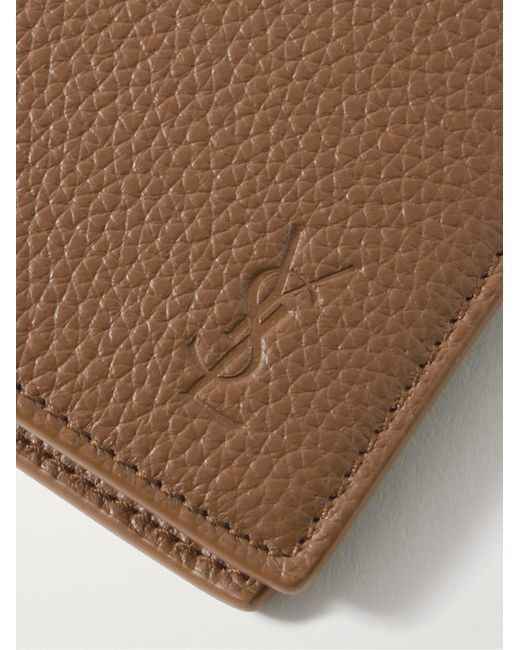 Saint Laurent Brown Cassandre Logo-debossed Full-grain Leather Bifold Wallet for men