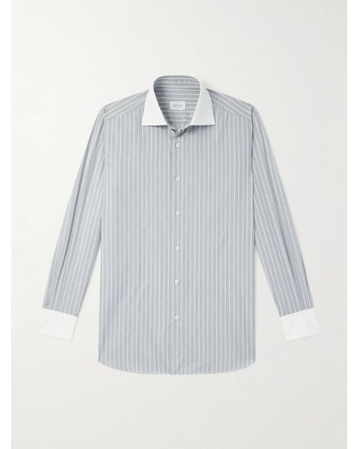 Camicia Di Popeline Di Cotone A Righe Con Collo Alla Francese di Brioni in Gray da Uomo