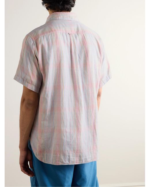 Camicia in garza di cotone a quadri con collo button-down di Beams Plus in Red da Uomo