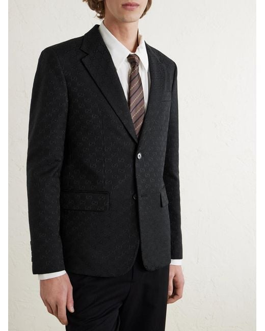 Gucci Black Slim-Fit Logo-Jacquard Cotton-Blend Blazer for men