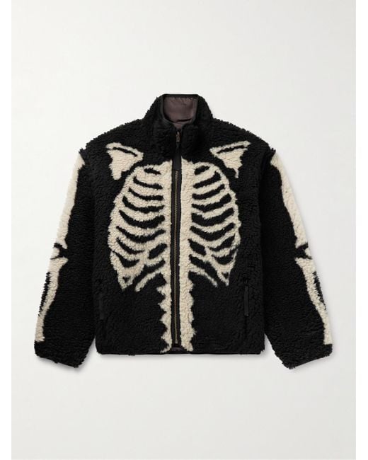 Kapital Black Bone Boa Reversible Printed Fleece And Nylon Jacket for men