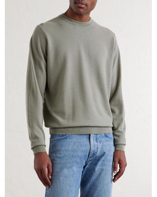 John Smedley Green Honeycomb-Knit Merino Wool Sweater for men