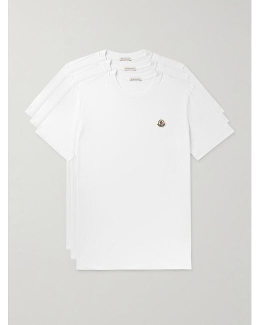 Moncler White Three-pack Logo-appliquéd Cotton-jersey T-shirts for men