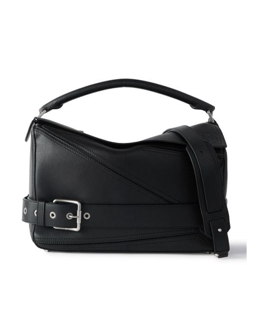 Loewe Black Puzzle Biker Large Buckled Leather Messenger Bag for men