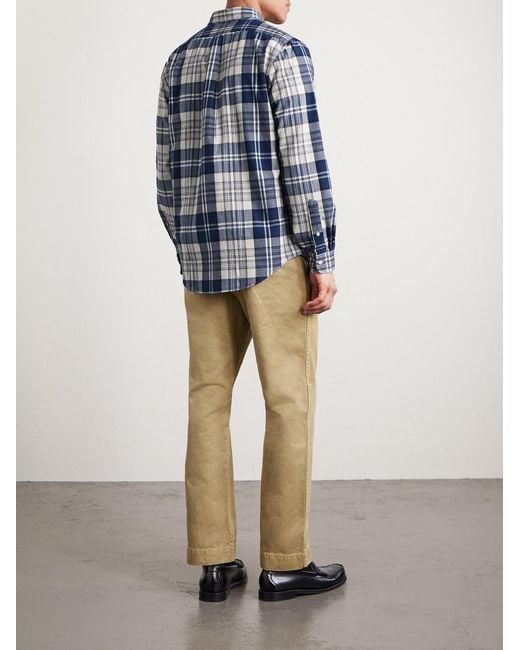 Polo Ralph Lauren Blue Button-Down Collar Logo-Embroidered Checked Cotton Oxford Shirt for men