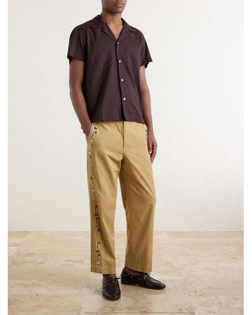 Bode Natural Straight-Leg Cotton Feather Runner Trousers for men