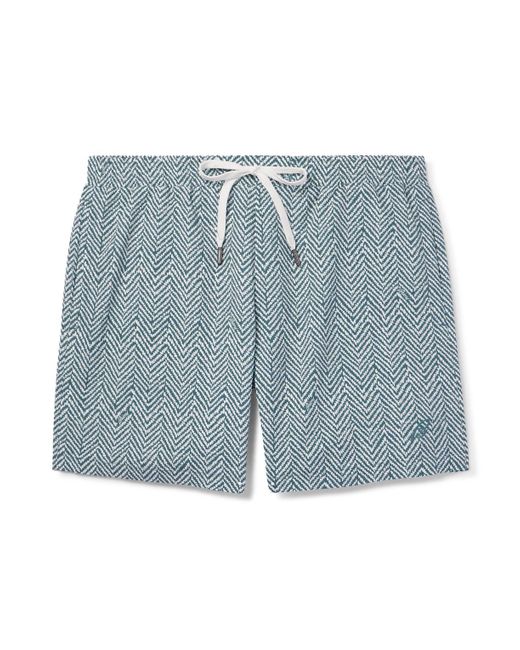 Brioni Blue Straight-leg Mid-length Logo-embroidered Printed Swim Shorts for men
