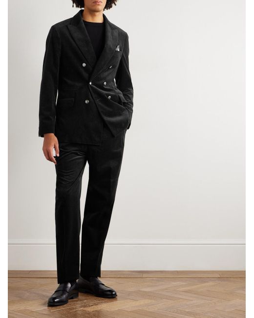 Brunello Cucinelli Black Double-Breasted Cotton-Blend Corduroy Suit Jacket for men