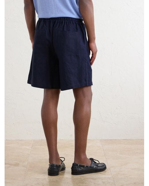 Saman Amel Blue Straight-Leg Linen Drawstring Shorts for men