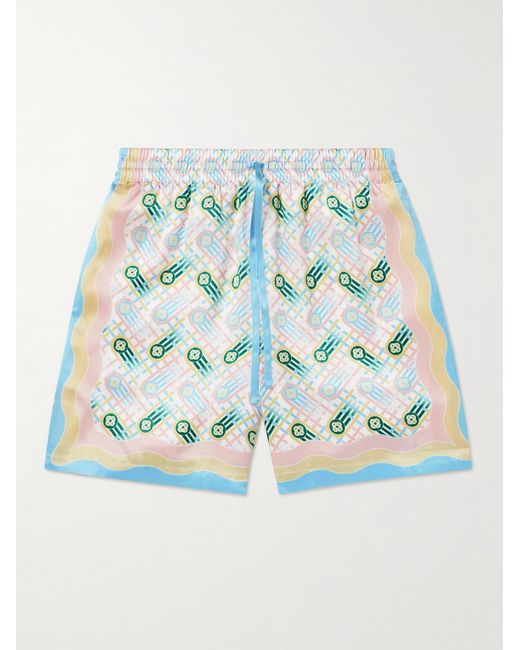 Casablancabrand Blue Ping Pong Straight-leg Printed Silk Shorts for men