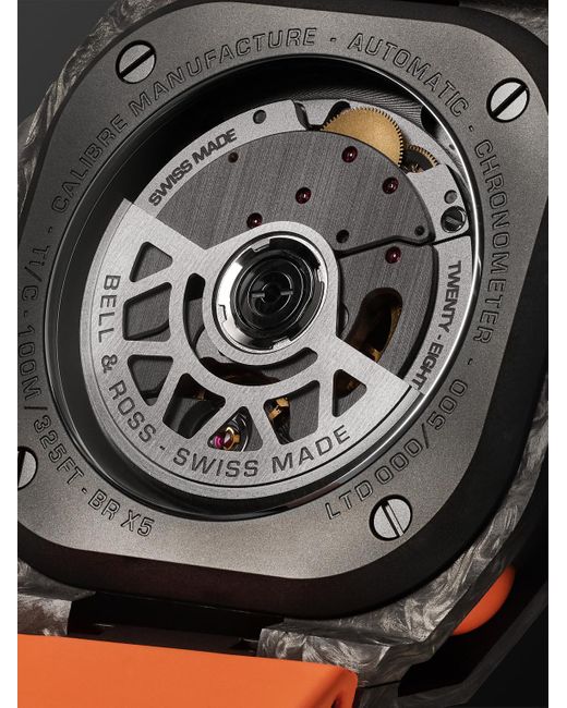 Bell & Ross Black Br-x5 Carbon Orange Limited Edition Automatic Chronometer 41mm Dlc-coated Titanium And Rubber Watch for men
