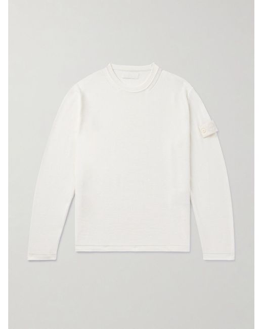 Stone Island White Ghost Logo-appliquéd Cotton And Cashmere-blend Sweater for men
