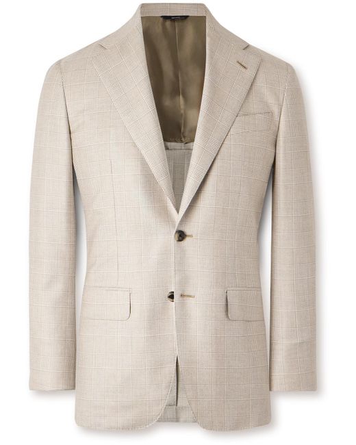 Thom Sweeney Natural Unstructured Slim-fit Checked Cashmere Blazer for men