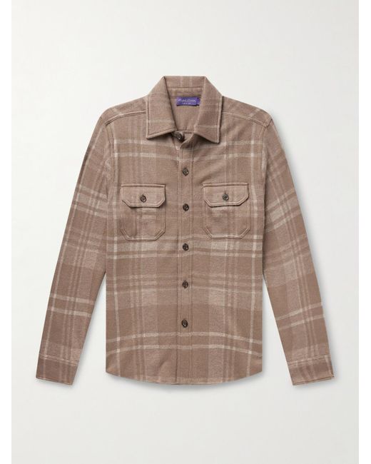 Ralph Lauren Purple Label Natural Checked Cashmere And Silk-blend Overshirt for men