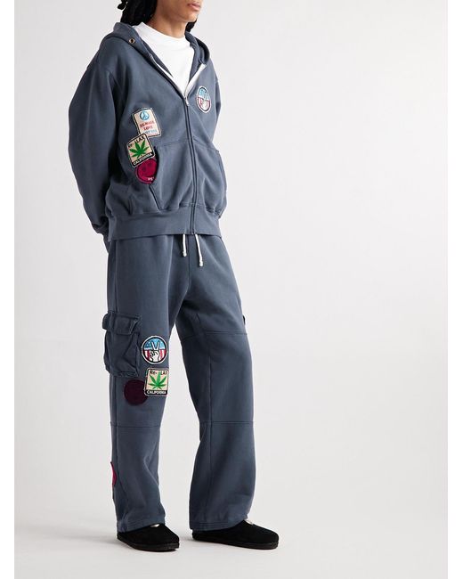 Les Tien Blue Embellished Cotton-Jersey Zip-Up Hoodie for men