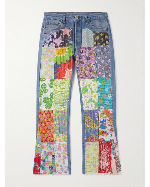 READYMADE Blue Flared Appliquéd Patchwork Jeans for men