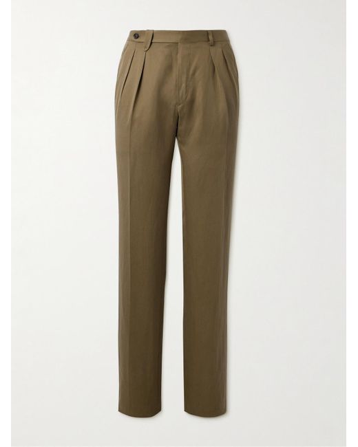 Brioni Green Elba Straight-leg Pleated Silk And Linen-blend Twill Suit Trousers for men