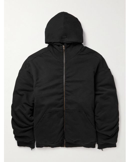 Oversized Padded Cotton-Jersey Hooded Bomber Jacket di Balenciaga in Black da Uomo