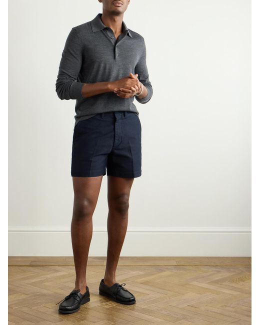 Tom Ford Blue Slim-Fit Straight-Leg Brushed Cotton-Twill Shorts for men