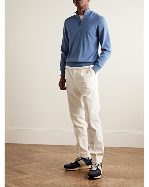 Canali Blue Cotton Half-zip Sweater for men