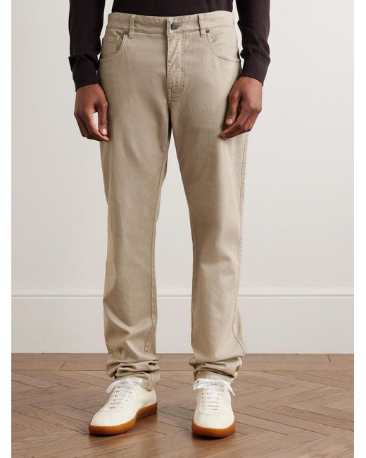 James Purdey & Sons Natural Slim-Fit Straight-Leg Cotton-Blend Twill Trousers for men
