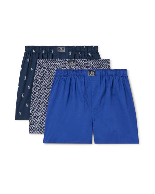 Polo Ralph Lauren Blue Three-pack Printed Cotton Boxer Shorts for men