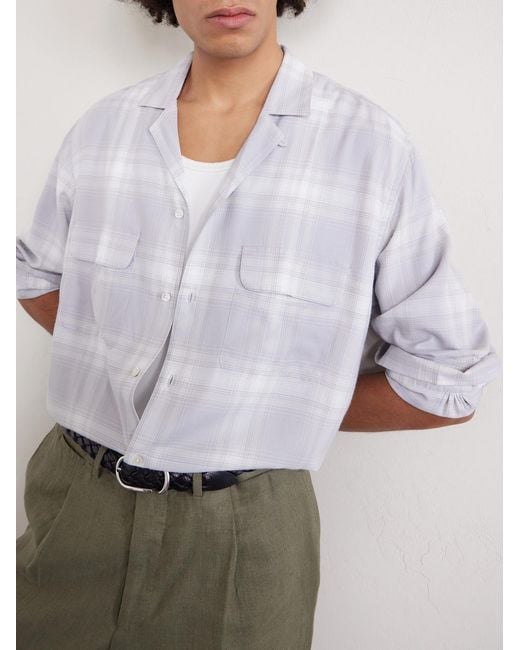 Officine Generale White Leto Camp-collar Checked Twill Shirt for men