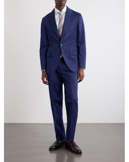 Brunello Cucinelli Blue Cotton-Blend Suit Jacket for men