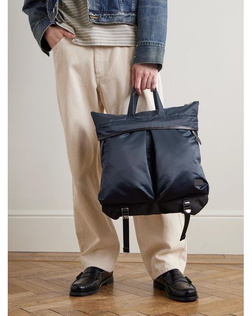 Master Piece Blue Lightning Leather-Trimmed Nylon-Twill And Cordura Tote Bag for men