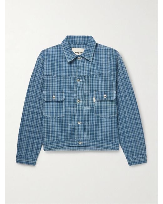 STORY mfg. Blue Tuesday Checked Organic Cotton Jacket for men