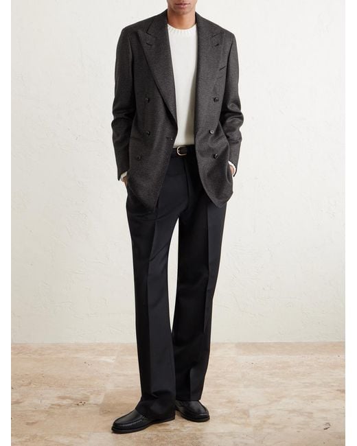 Saman Amel Black Double-breasted Houndstooth Wool Suit Jacket for men