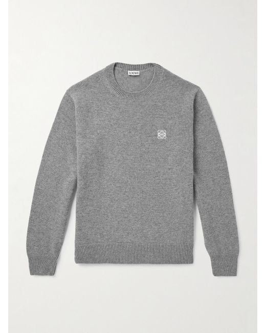 Loewe Gray Anagram Logo-Embroidered Wool Sweater for men