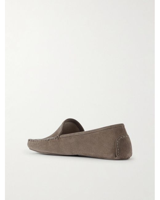 Thom Sweeney Brown Cashmere-Lined Suede Slippers for men