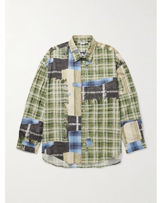 Acne Green Setar Oversized Printed Crinkled-cotton Shirt for men