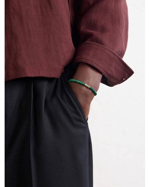 Luis Morais Green 14-Karat Malachite Beaded Bracelet for men