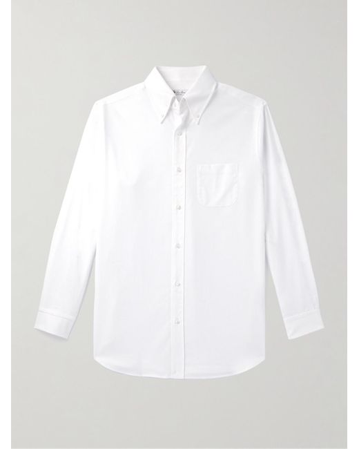 Loro Piana White Button-down Collar Cotton Oxford Shirt for men
