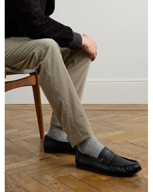 Mr P. Black Leather Penny Loafers for men