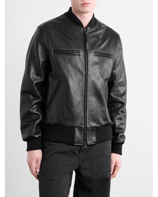 Golden Bear Black The Ridgewood Knit Trimmed Leather Bomber Jacket for men