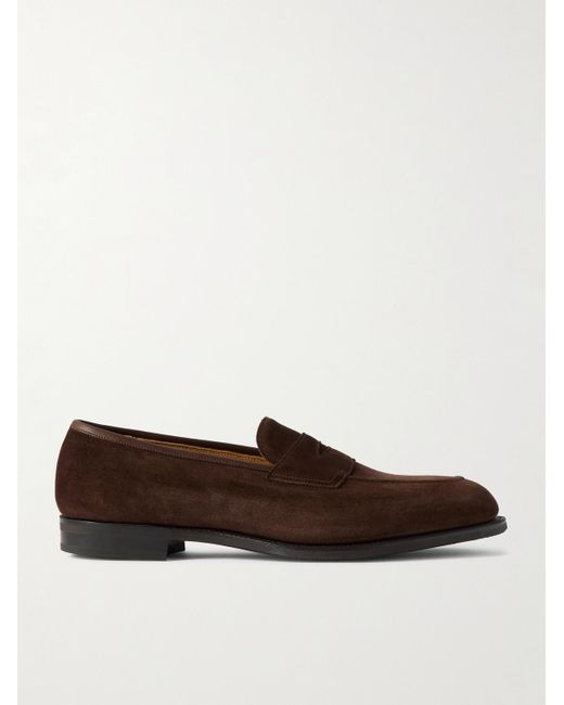 Edward Green Brown Piccadilly Suede Penny Loafers for men
