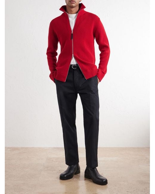 AMI Blue Parisian-fit Straight-leg Cotton-gabardine Trousers for men