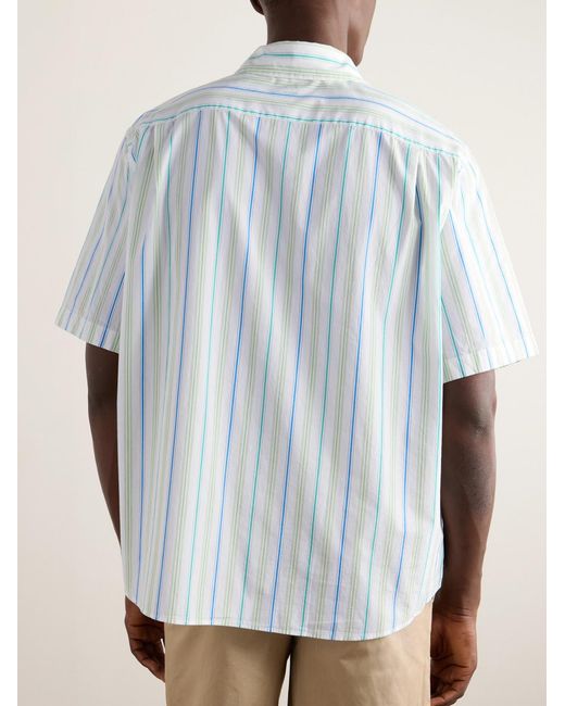 Acne Blue Sarlie Logo-Appliquéd Striped Cotton Shirt for men