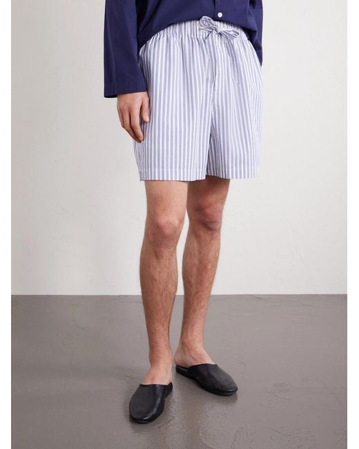 Tekla Blue Straight-leg Striped Organic Cotton-poplin Shorts for men