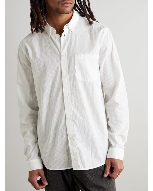 Folk White Anniversary Button-Down Collar Embroidered Cotton-Gauze Shirt for men