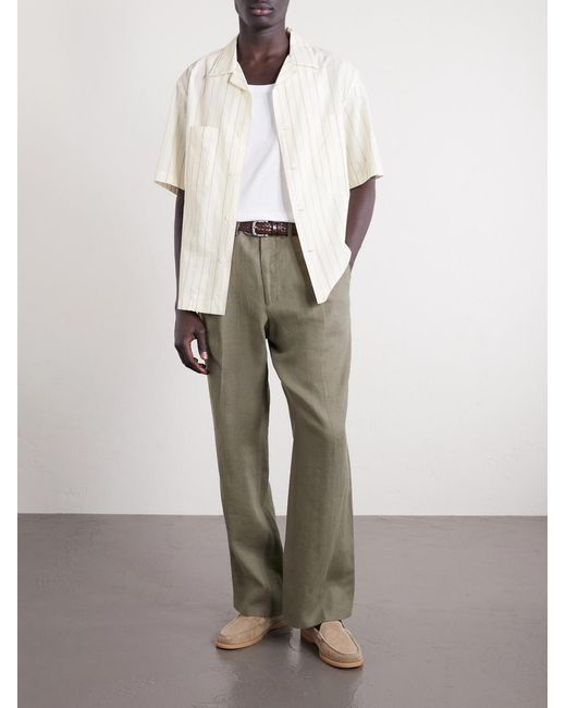 Barena Natural Cuban-collar Garment-dyed Striped Cotton-poplin Shirt for men