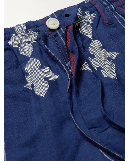 Kardo Blue Kobe Embroidered Striped Cotton Shorts for men
