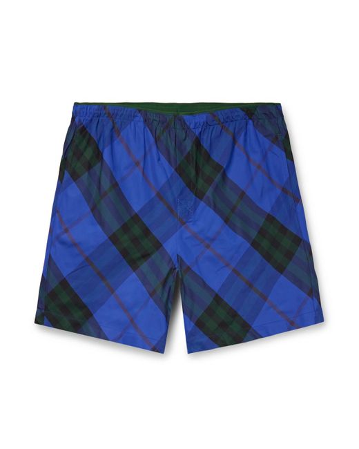 Burberry Blue Straight-leg Mid-length Checked Swim Shorts for men