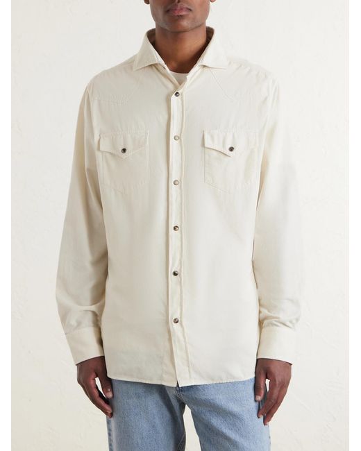 Brunello Cucinelli Natural Cutaway-Collar Cotton-Corduroy Western Shirt for men